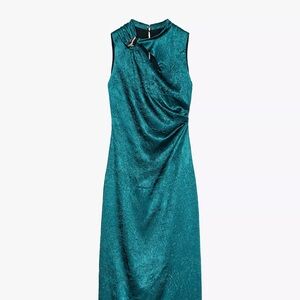 Zara Gold Appliqué Satin Midi Dress XS